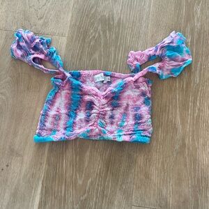 Kids XL Tiare Hawaii pink and blue tie dye shirt. Looks small, but very stretchy